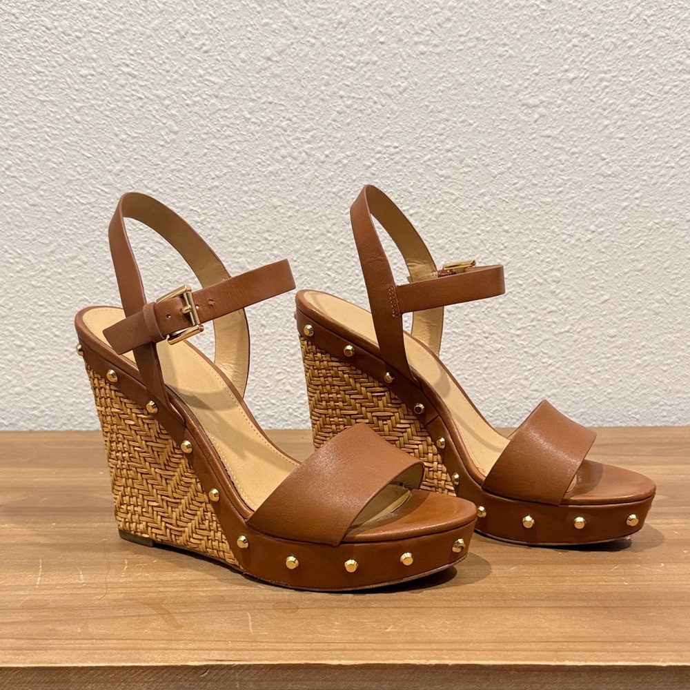 Women's Brown Wedge Sandals with Stud Detail